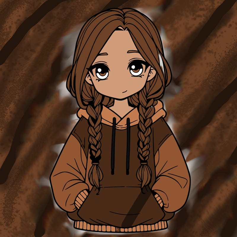 a realistic girl with a oversized hoodie and she has braids