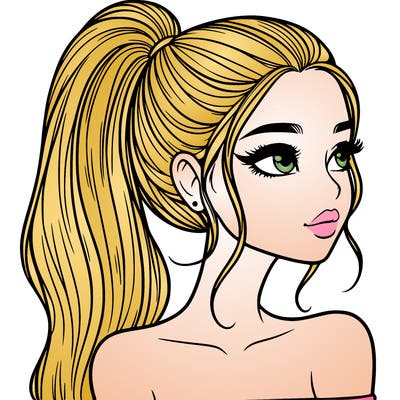 a beautiful and realistic girl with a high pony tail