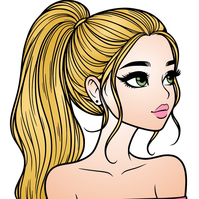 a beautiful and realistic girl with a high pony tail