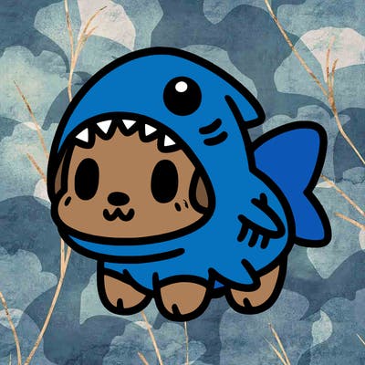 cute dog wearing a shark costume