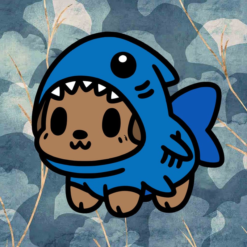 cute dog wearing a shark costume