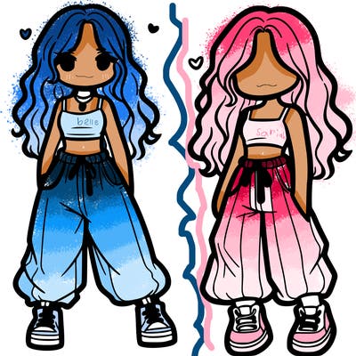 girl in baggy pants crop top and long hair