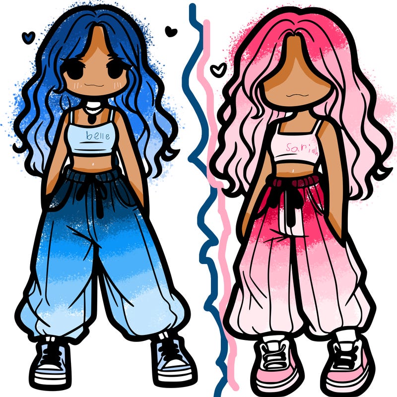 girl in baggy pants crop top and long hair