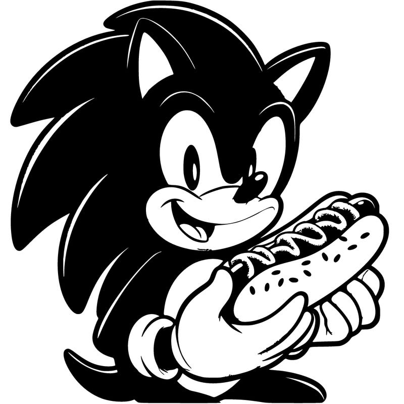 sonic the hedgehog eating a chili dog