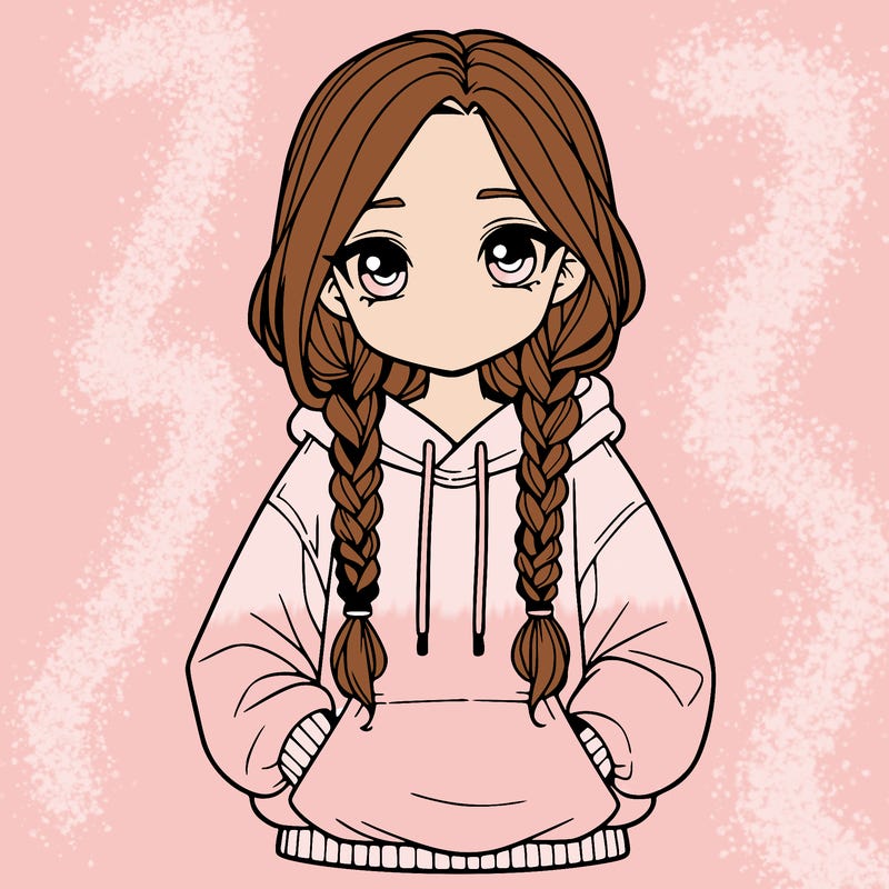 a realistic girl with a oversized hoodie and she has braids