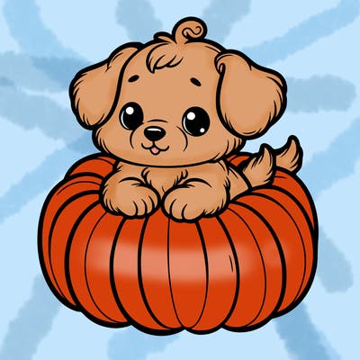cute little puppy in a pumpkin