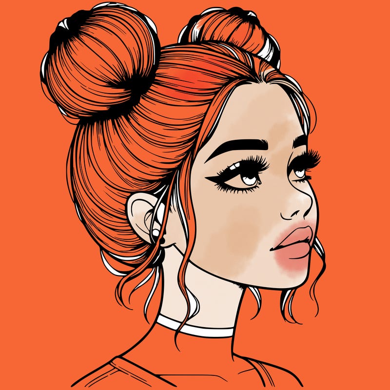 realistic girl with buns on the top of her head