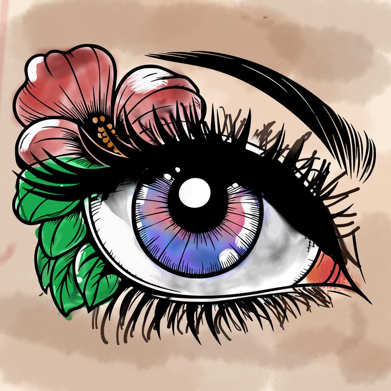 realistic eye with flower
