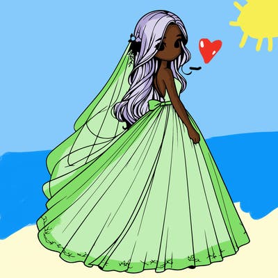 realistic girl in flowing wedding dress