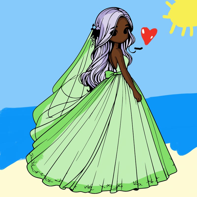 realistic girl in flowing wedding dress