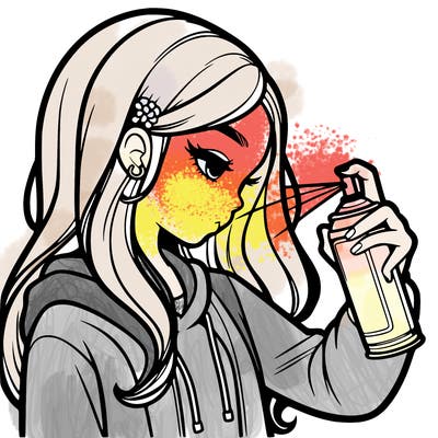 a realistic girl spray painting