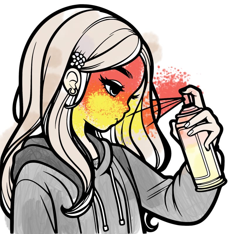 a realistic girl spray painting