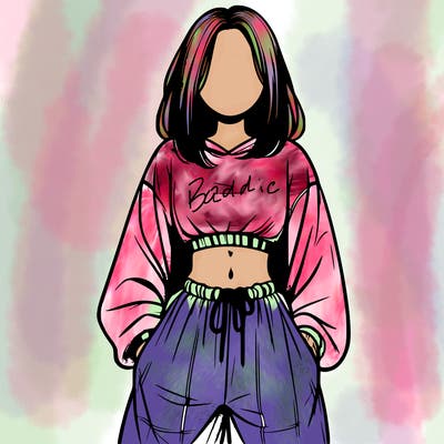 realistic girl faceless with baggy pants and a crop top