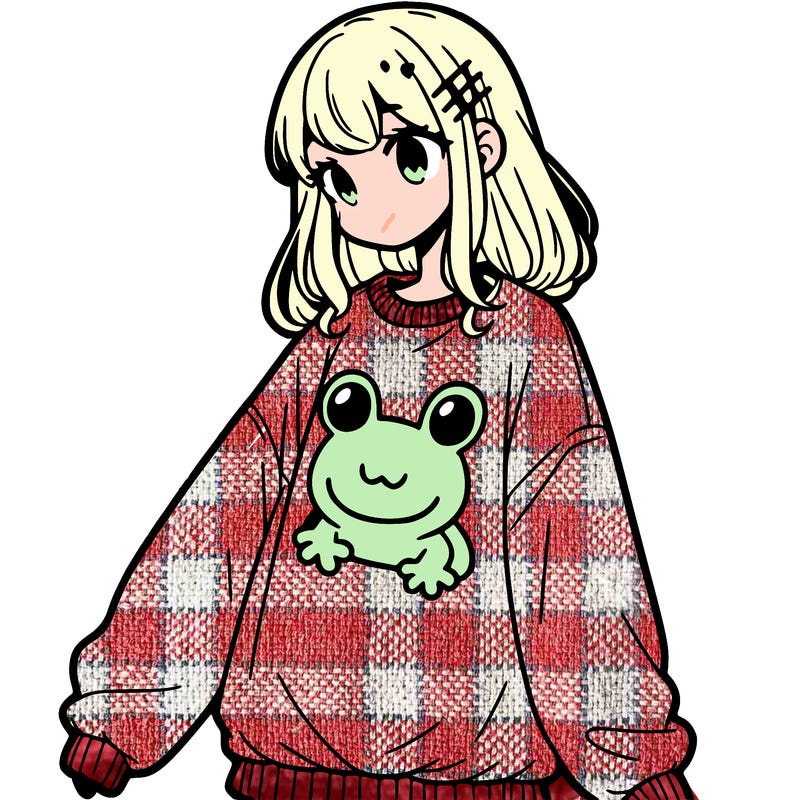girl wearing frogging sweatshirt