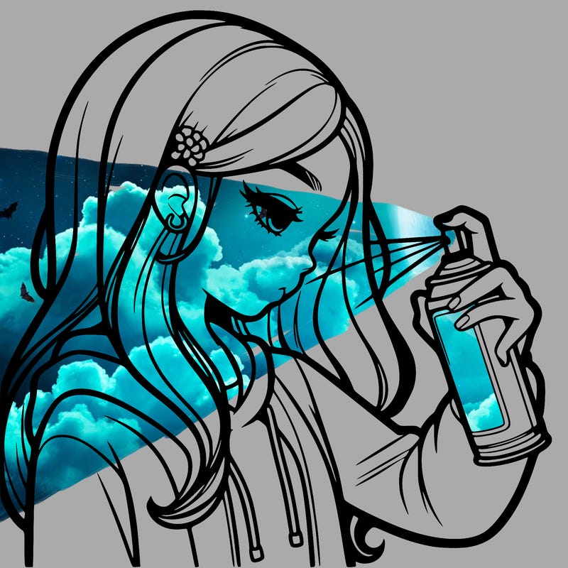 a realistic girl spray painting