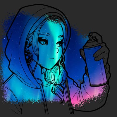 a realistic girl, spray painting