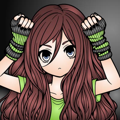 long haired girl with fingerless gloves