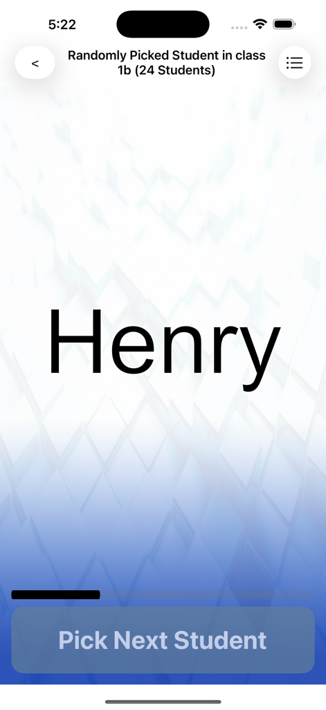 Random student picker interface in the SC Class Assistant Pro app