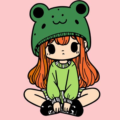 a girl wearing a frog hat and some frog socks