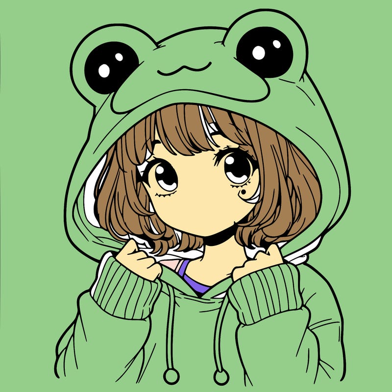 a cute teenage girl wearing a frog hoodie