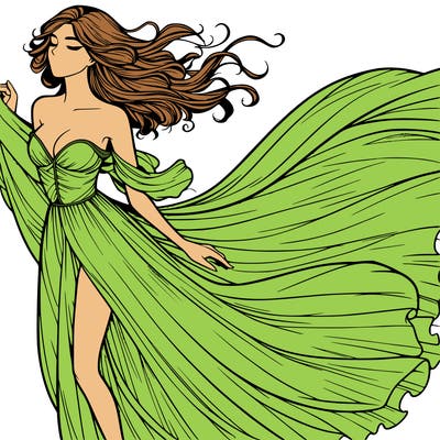 realistic woman in dress flowing the the wind