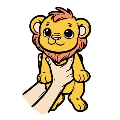 baby lion being held up