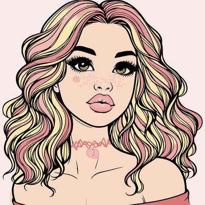 realistic girl with wavy hair and lips