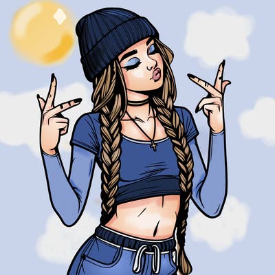 realistic teenage girl with braids and a beanie and crop top doing 🫶🏼