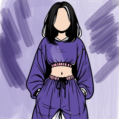 realistic girl faceless with baggy pants and a crop top