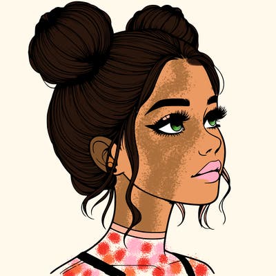 realistic girl with buns on the top of her head
