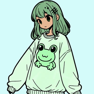 girl wearing frogging sweatshirt