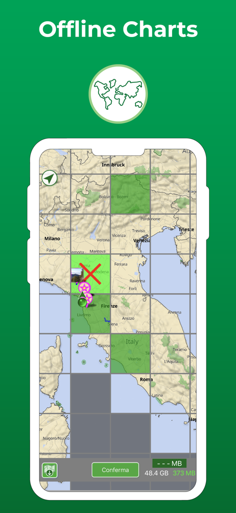 Terra Map - Trail Explorer - Terra Map app interface showing grid-based selection for downloading offline trail maps