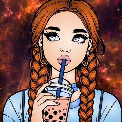 realistic girl with braided hair drinking boba