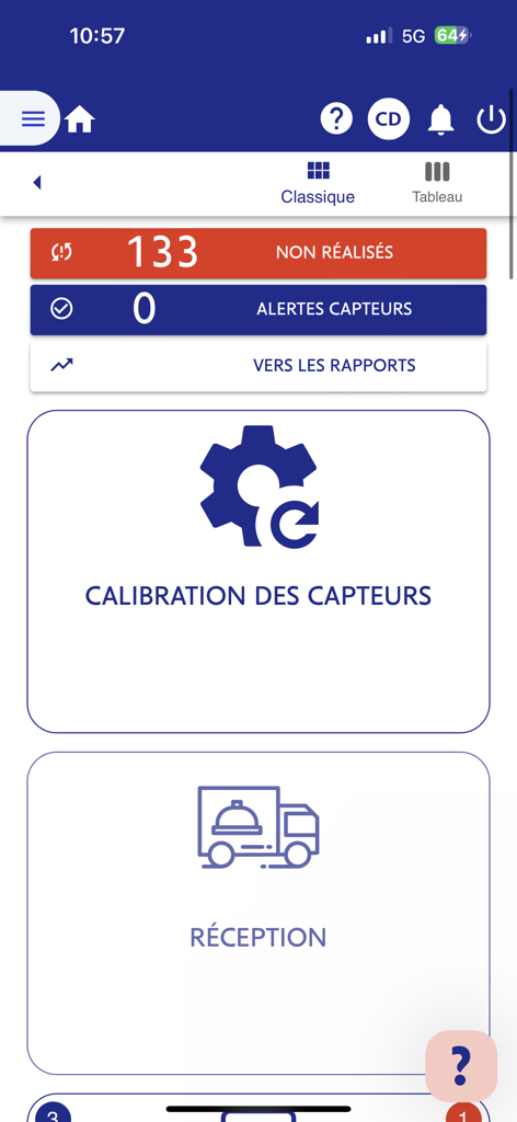 eEAT HACCP - Painel principal do aplicativo eEAT HACCP mostrando módulos de calibração de sensores e recepção de entrega