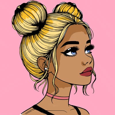 realistic girl with buns on the top of her head