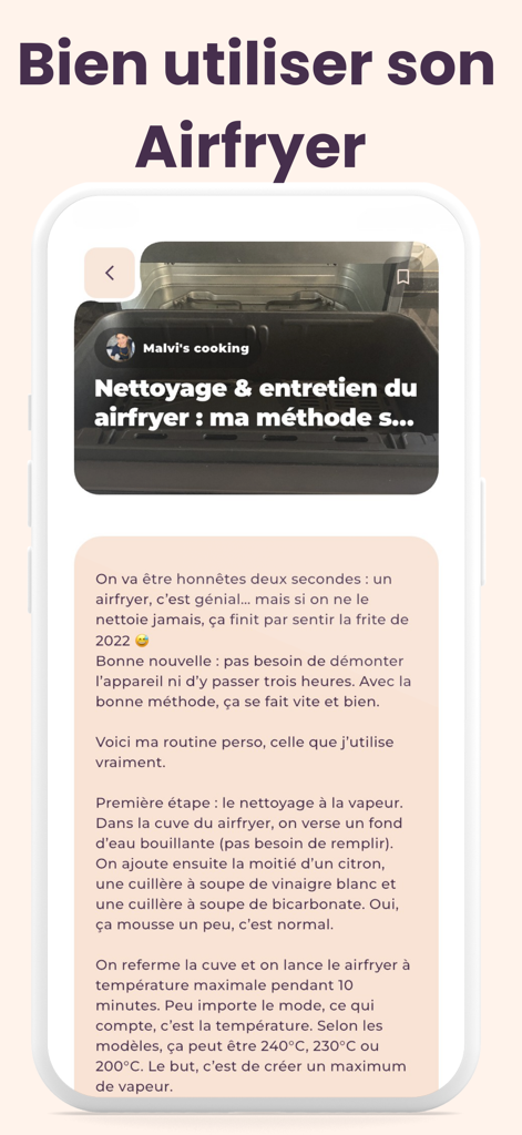 Recettes Airfryer- Cookofry - Screenshot of the Cookofry app showing a guide for air fryer cleaning and maintenance