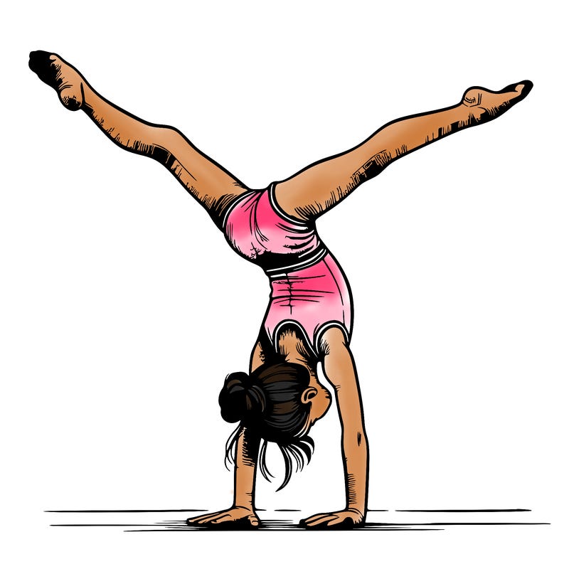 realistic gymnastic hand stand girl in four splits