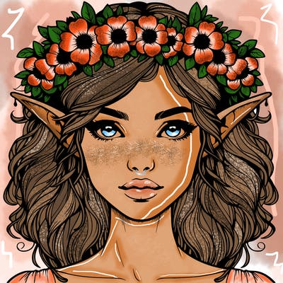 realistic female elf with flower crown