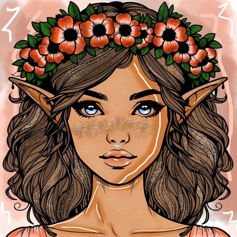realistic female elf with flower crown
