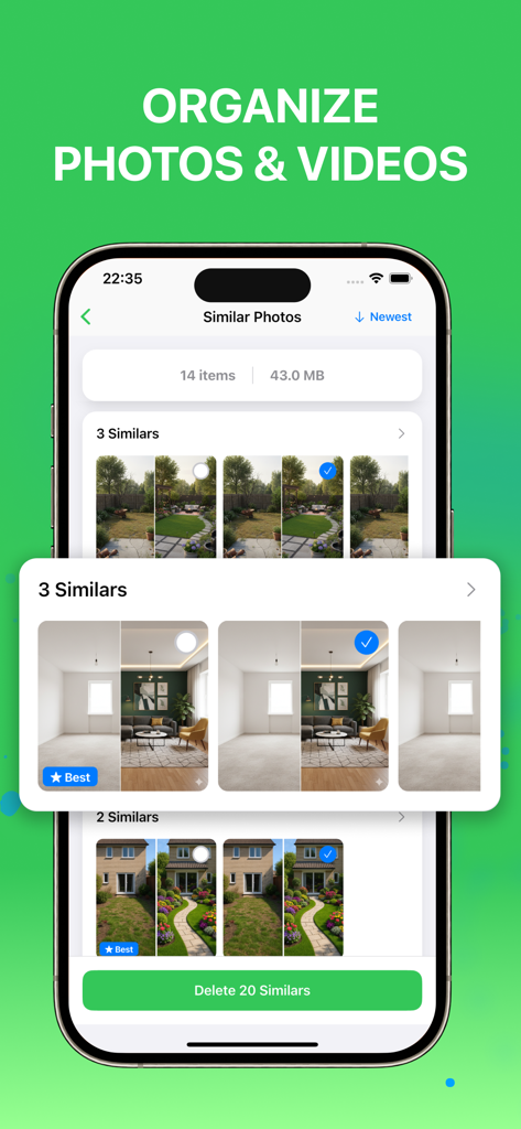 Folix - Folix app interface showing the AI powered feature to detect and delete similar photos from a gallery