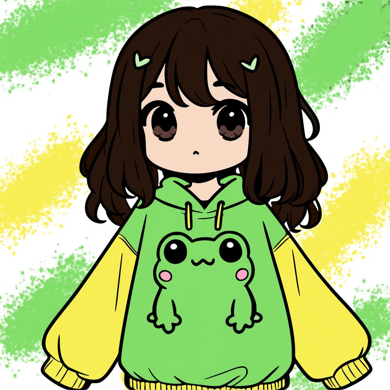 girl wearing frogging sweatshirt