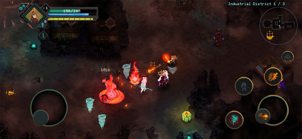 Children of Morta - Gameplay d'un RPG d'action dans Children of Morta présentant des personnages en pixel art dans une bataille de donjon