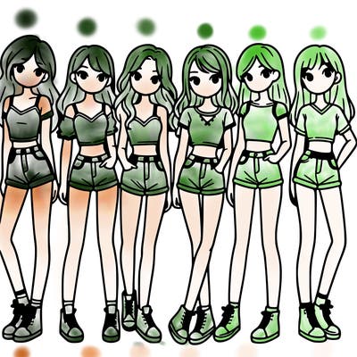 a group of girls wearing crop tops and shorts