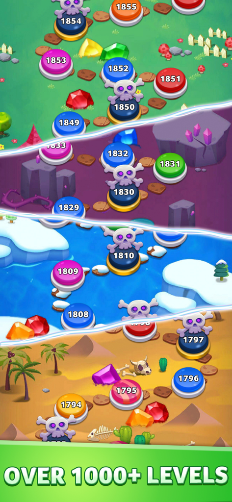 Jewel Match King - A colorful level map in Jewel Match King showing over 1000 levels through various environments