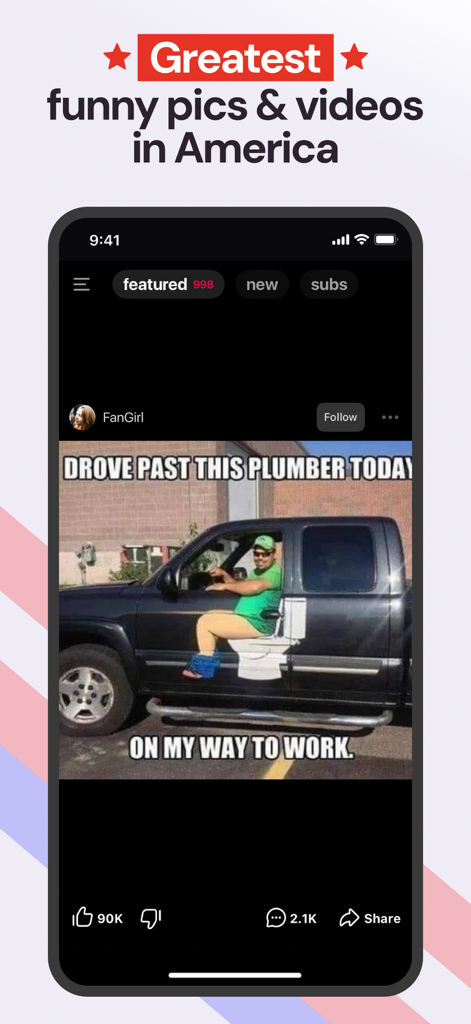 Interface of the ABPV app displaying a funny meme of a plumber on a truck door