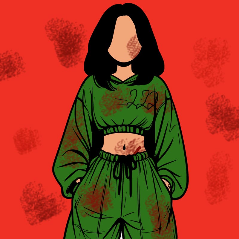 realistic girl faceless with baggy pants and a crop top