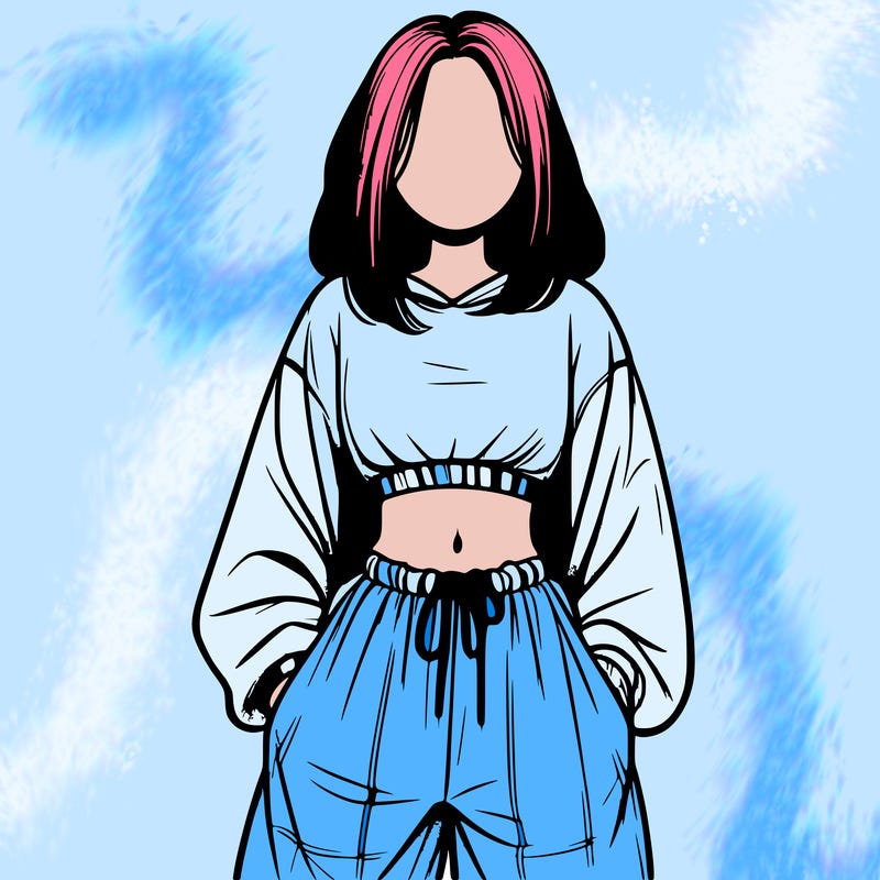 realistic girl faceless with baggy pants and a crop top