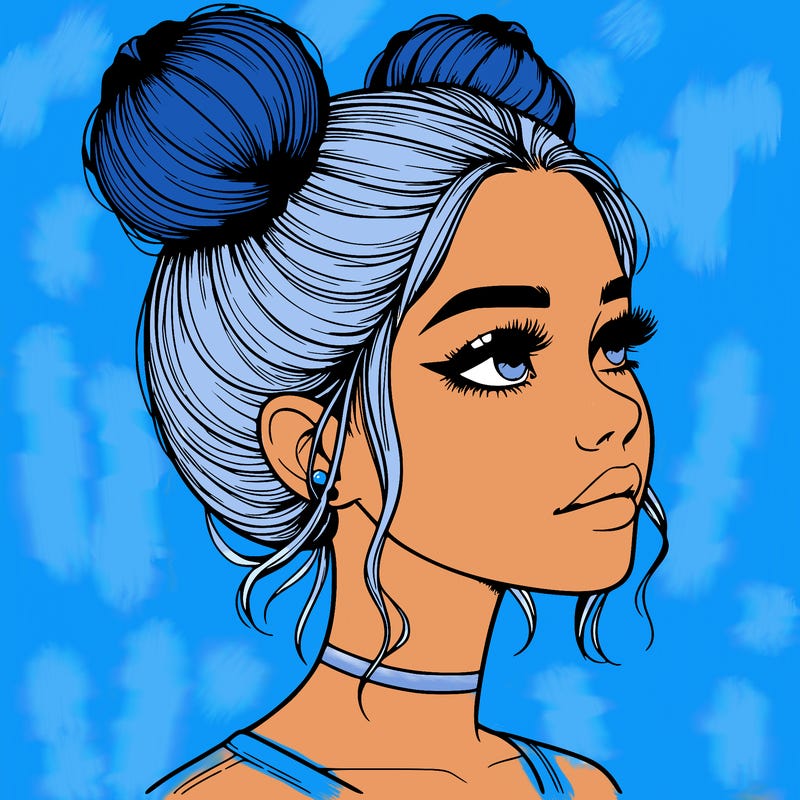 realistic girl with buns on the top of her head