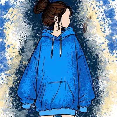 realistic girl with a oversized sweatshirt on and a bun