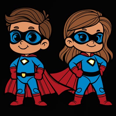 2 superheroes one is a boy of 5 and one is a girl 3 years